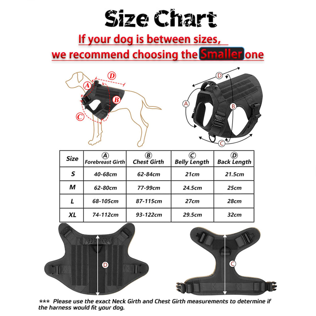 Tactical Dog Harness Collar Leash Pouches For Medium Large Dogs