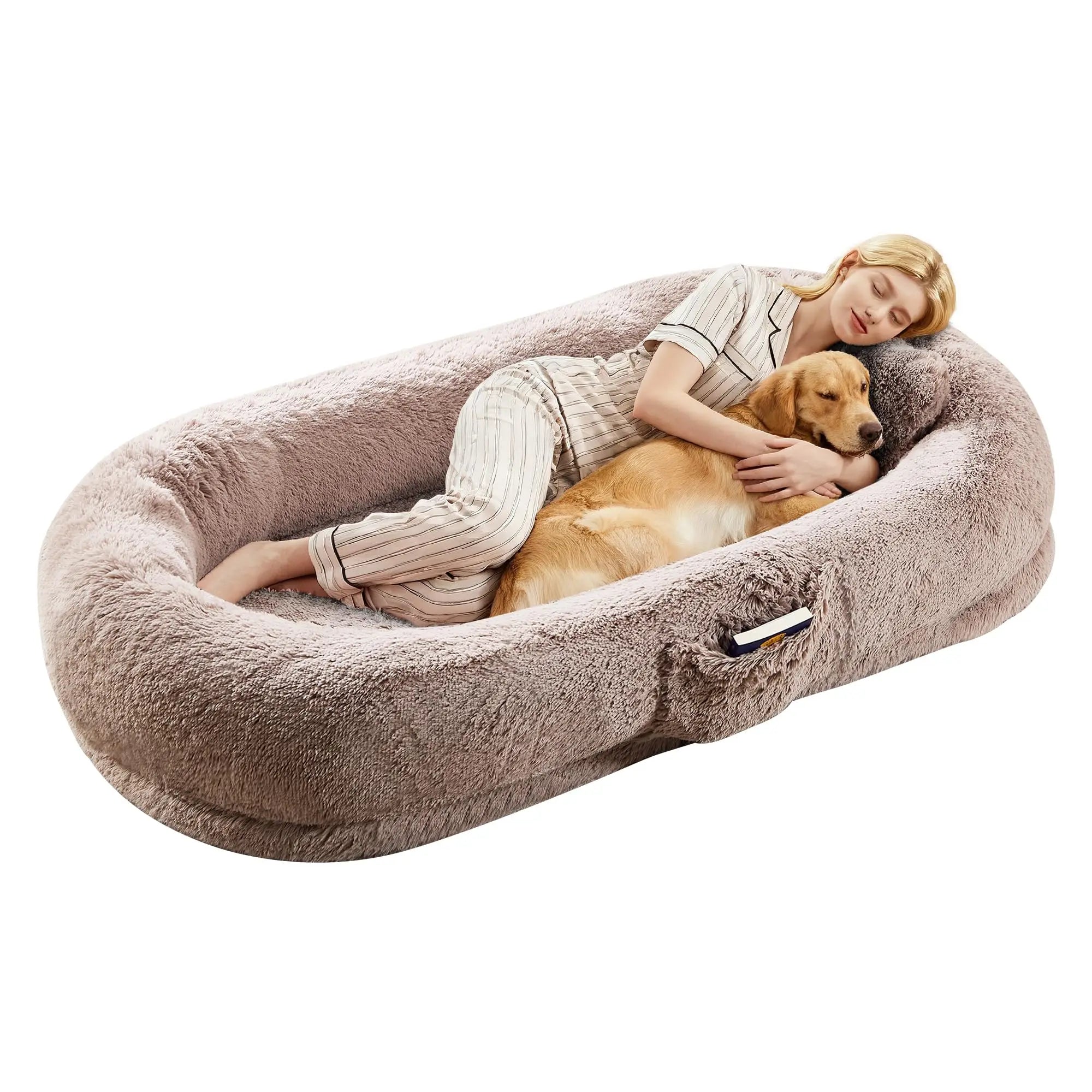 Oversized Human Dog Bed Orthopedic Faux Fur Pet Bed With Pillow