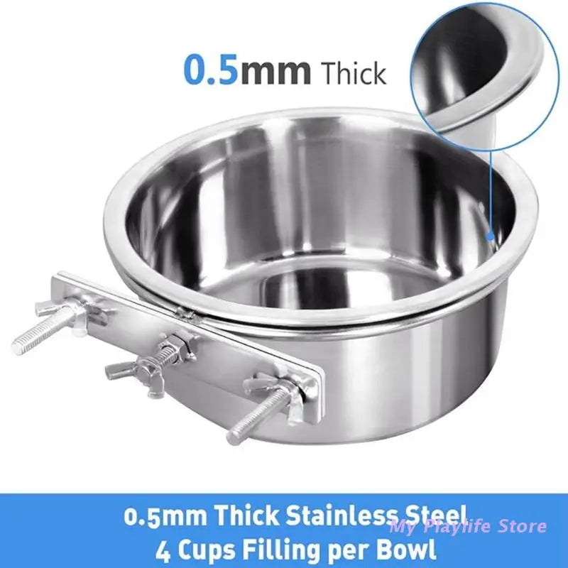 Pet Bowl Can Hang Stationary Dog Cage Bowls Stainless Steel Dog Cats Hanging Bowls Durable Puppy Kitten Feeder Water Food Bowl