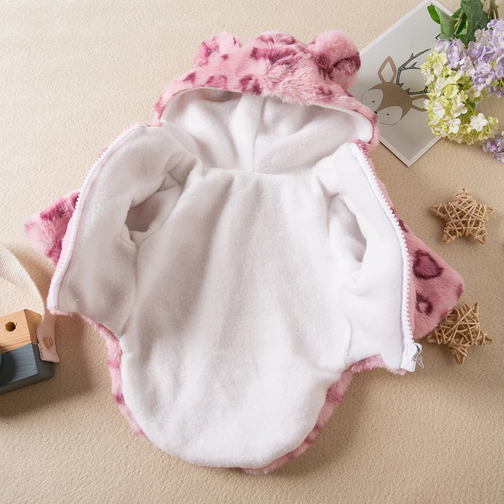 Winter Pet Dog Clothes Warm Fleece Dog Hoodie Leopard Dog Coat