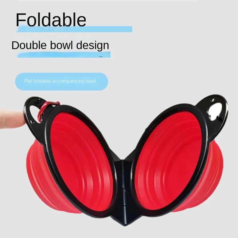 2 in 1 Collapsible Dog Travel Bowl Double Bowls Folding