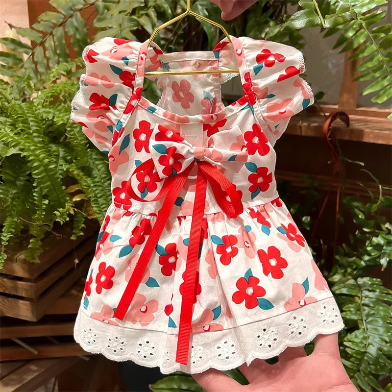 Summer Pet Dress Floral Pattern Plaid Skirts