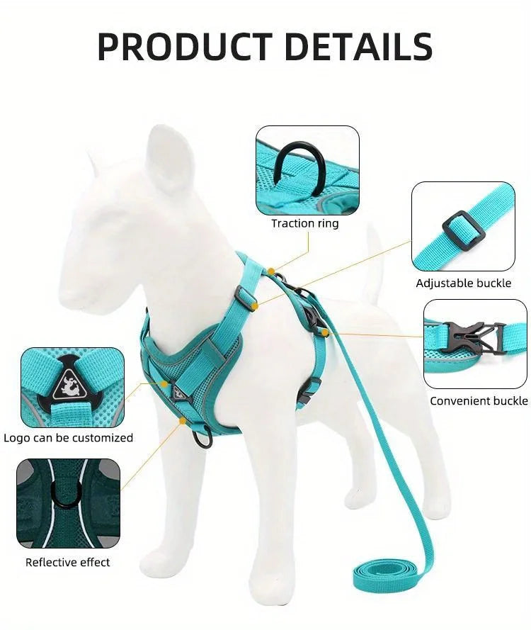 No Pull Dog Harness and Leash Set Adjustable Pet Harness Vest for Small Dogs Cats Reflective Dog Chest Strap Lead Walking