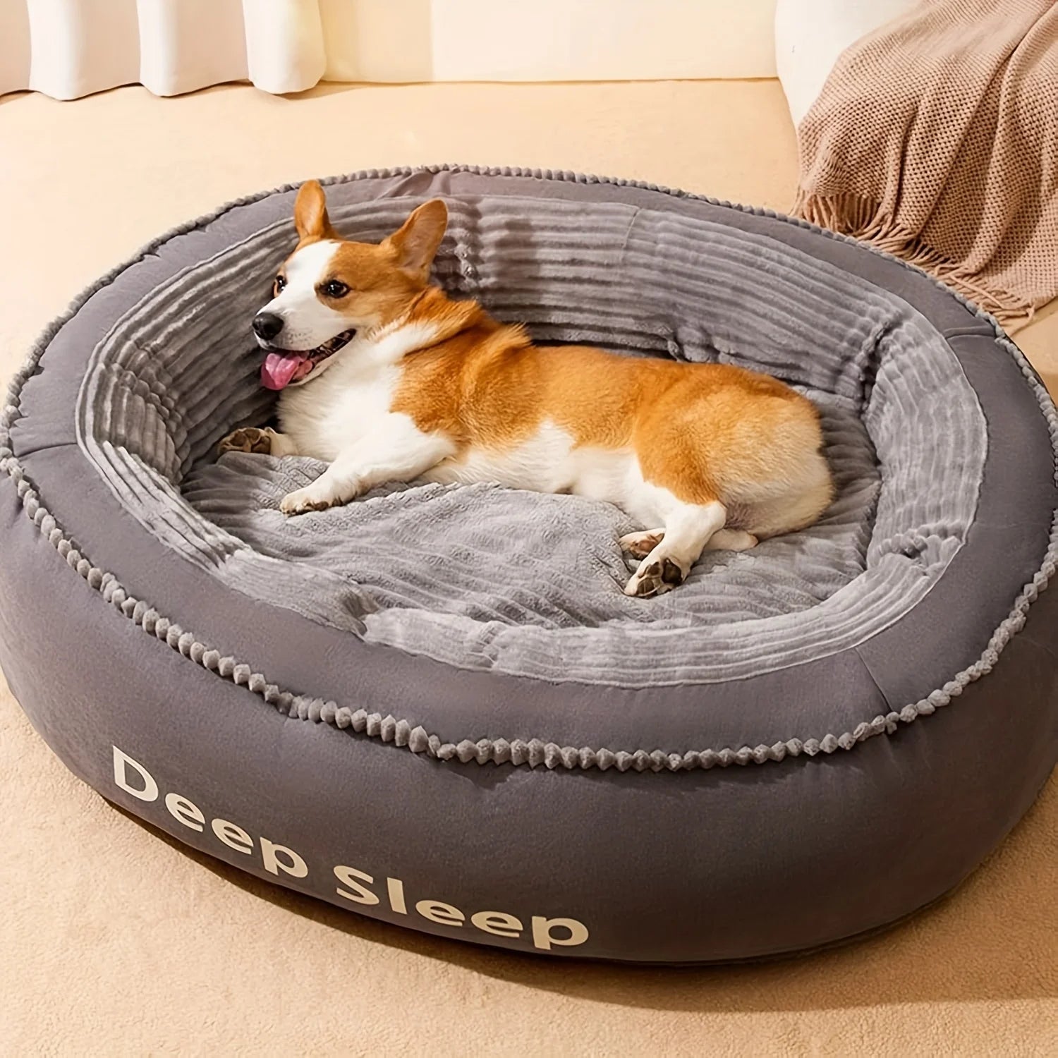 Pet Bed Comfortable Donut Round Dog Kennel Soft Washable