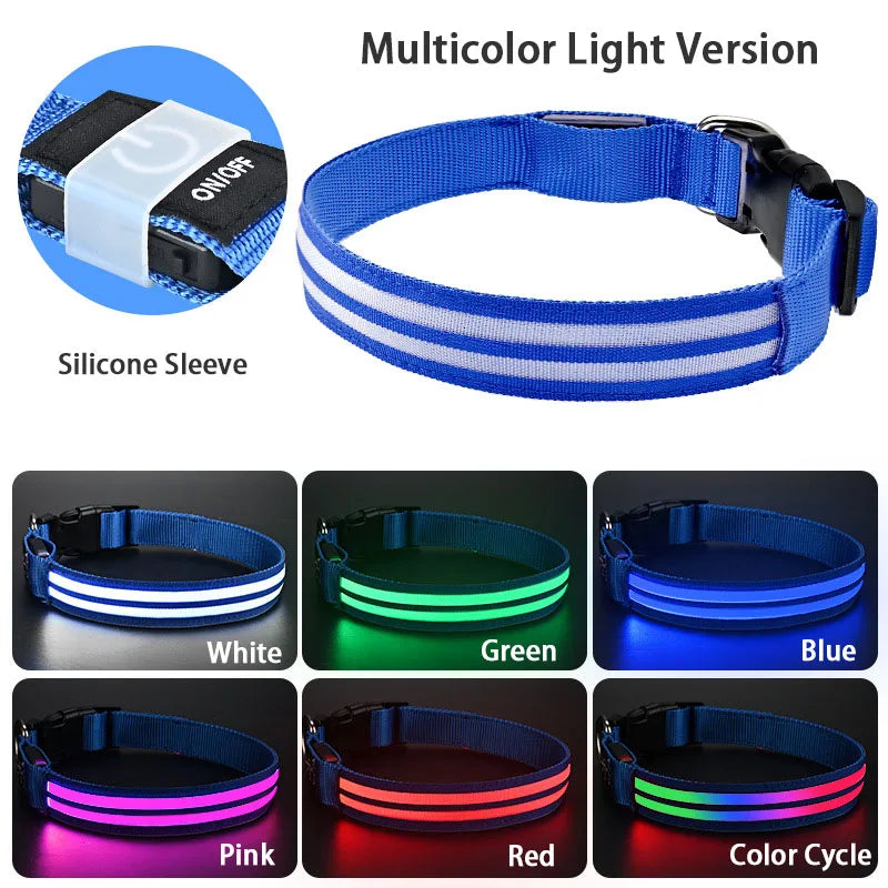 Light Up Dog Collar Night Walk Color LED Glowing