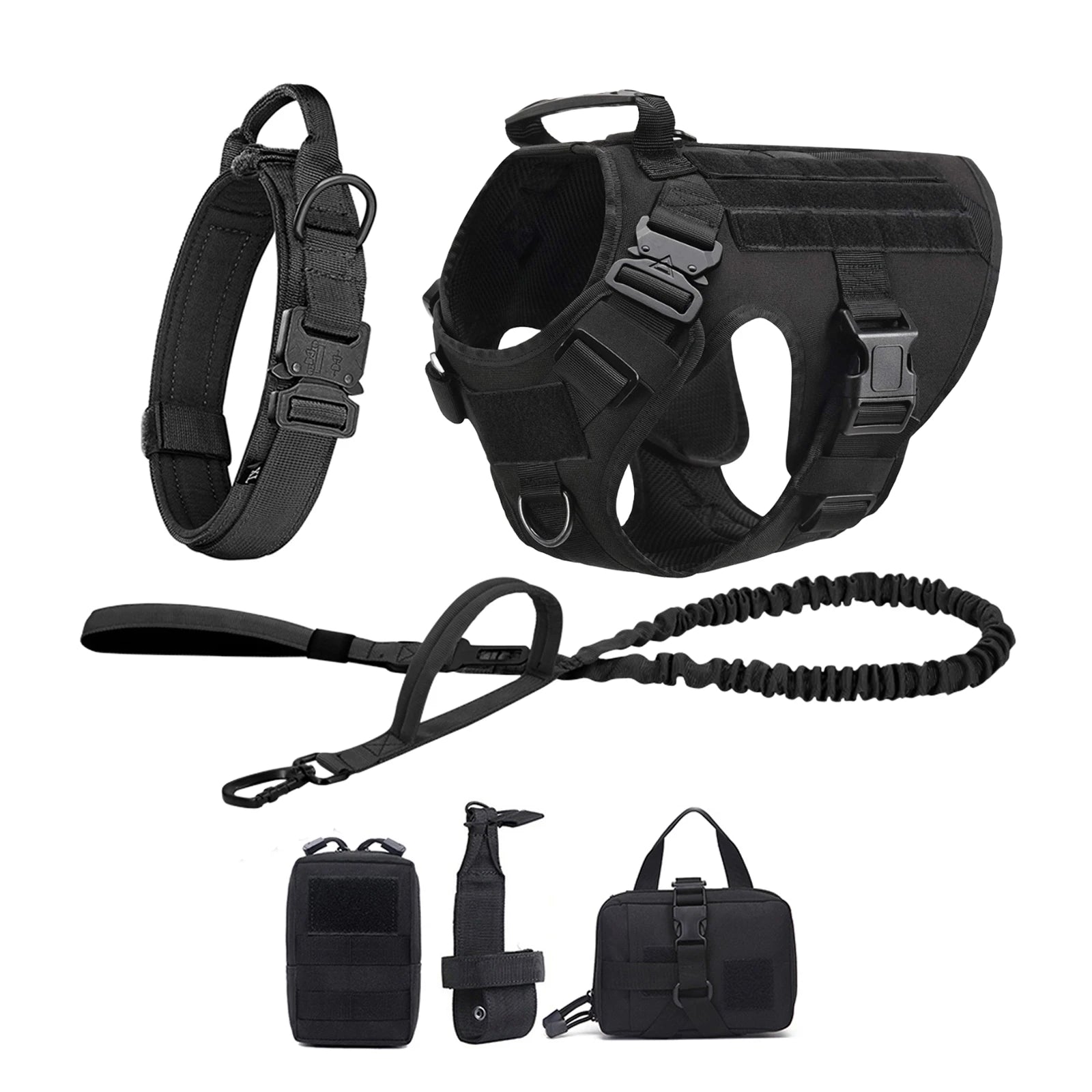 Tactical Dog Harness Collar Leash Pouches For Medium Large Dogs