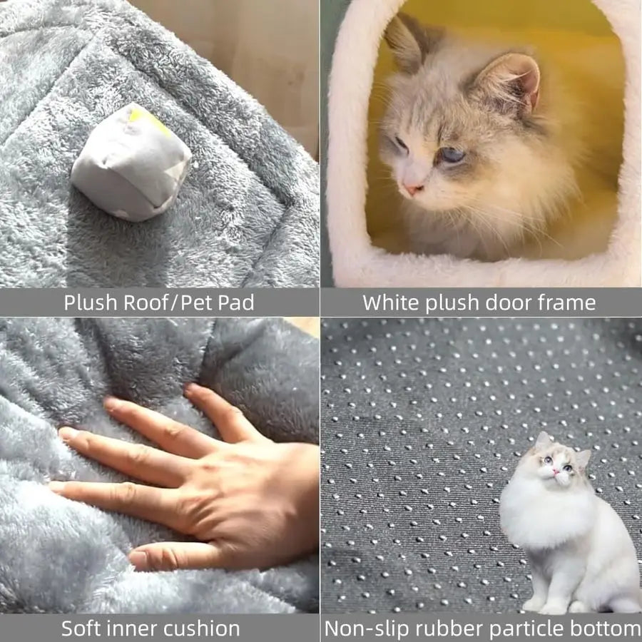 Foldable Soft Kennel Bed Warm Puppy Cave with Cushion