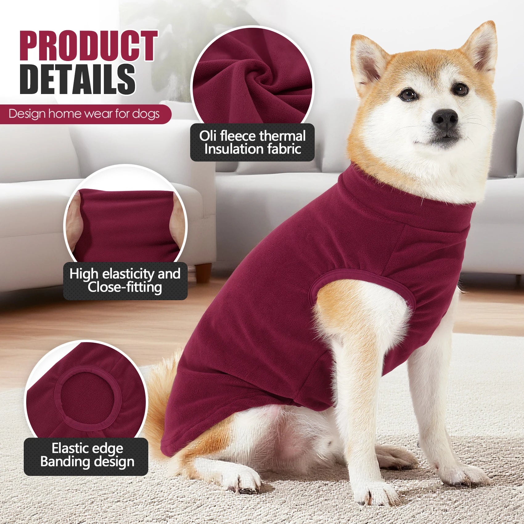 Fleece Dog Sweater,Stretchy Pullover Soft Dog Jacket,Lightweight