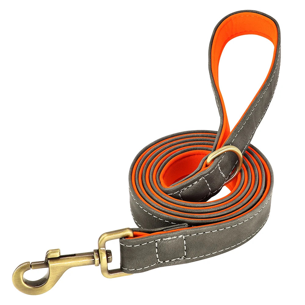 Leather Dog Collar Leash And Collar With Free Engraved Nameplate