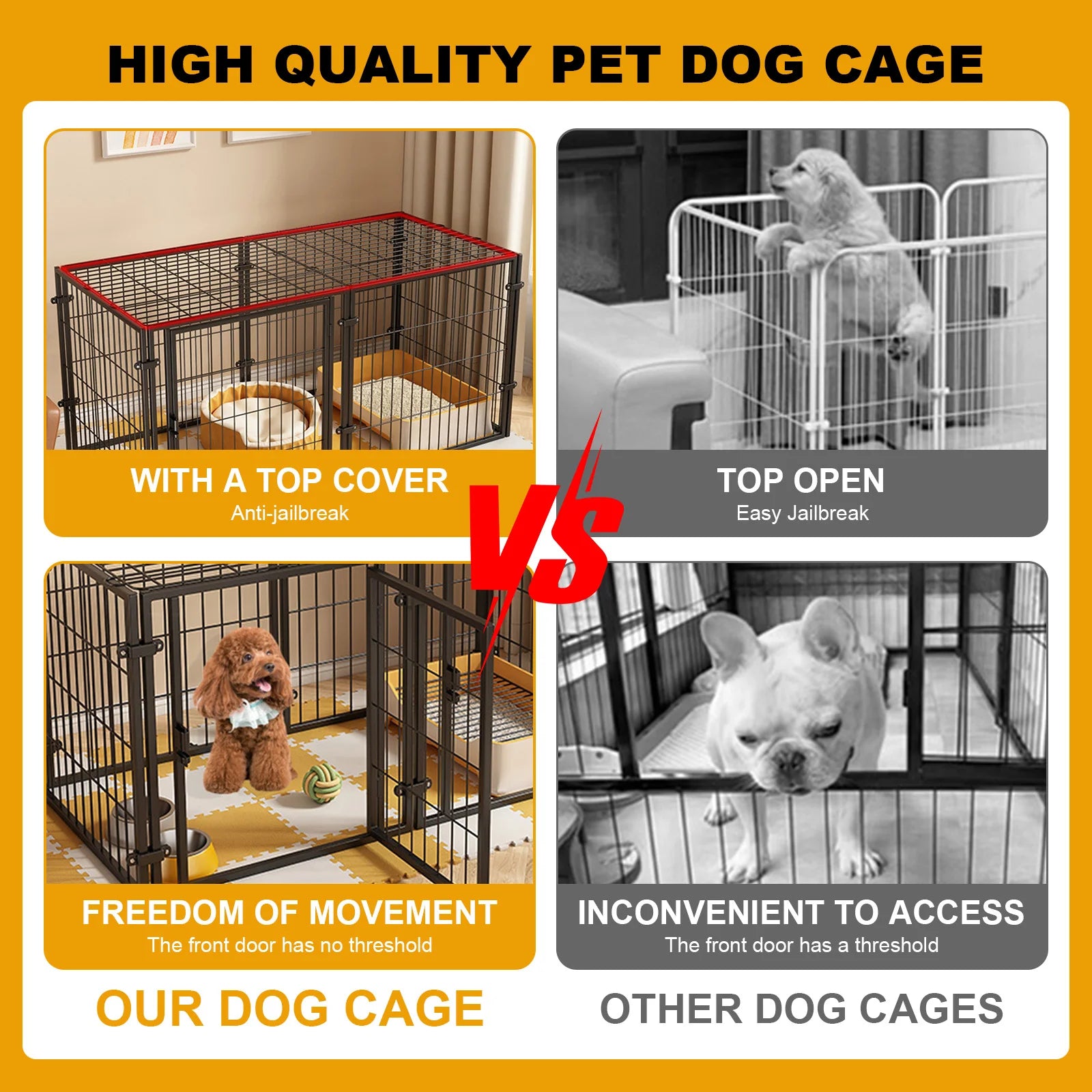 48 Inch Kennel Cage Easy Assemble Heavy Duty Wire Dog Crates with Door