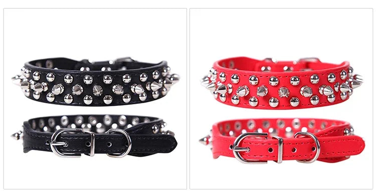 Leather Pet Dog Collar Neck Strap Leather Punk Rivet Spiked Dog Collar