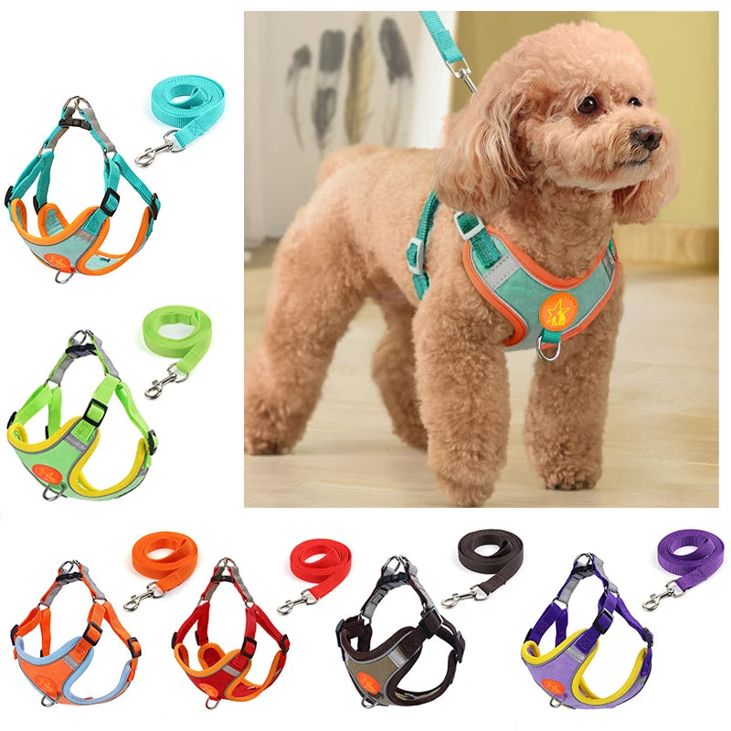 Small Medium Dogs Harness Vest Walking Traction Rope Reflective Straps.