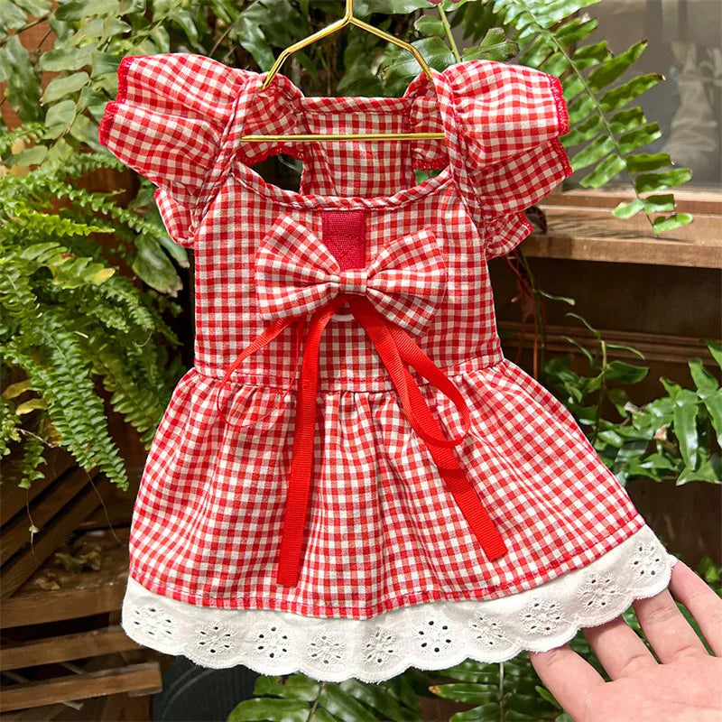Summer Pet Dress Floral Pattern Plaid Skirts
