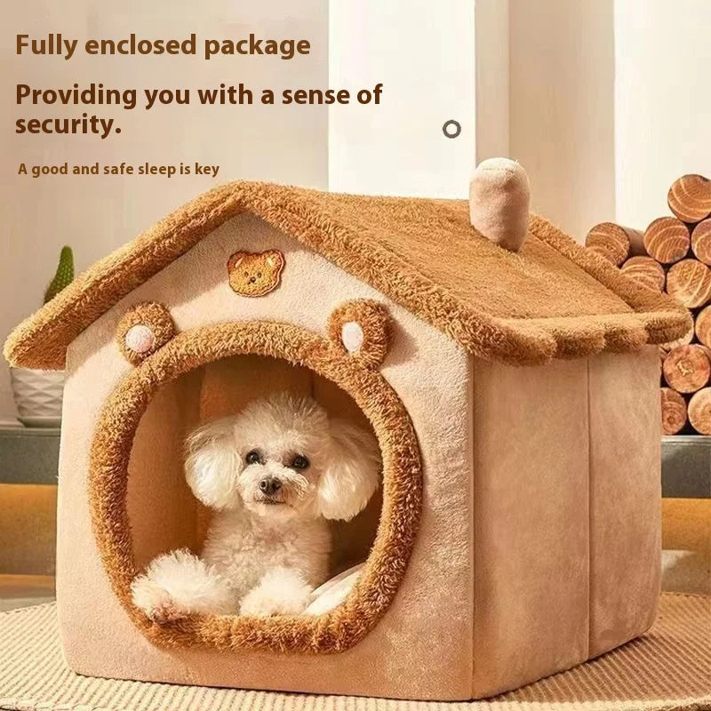 All Season Dog House Style Bed - Removable Washable Pet Bed for Small Dogs