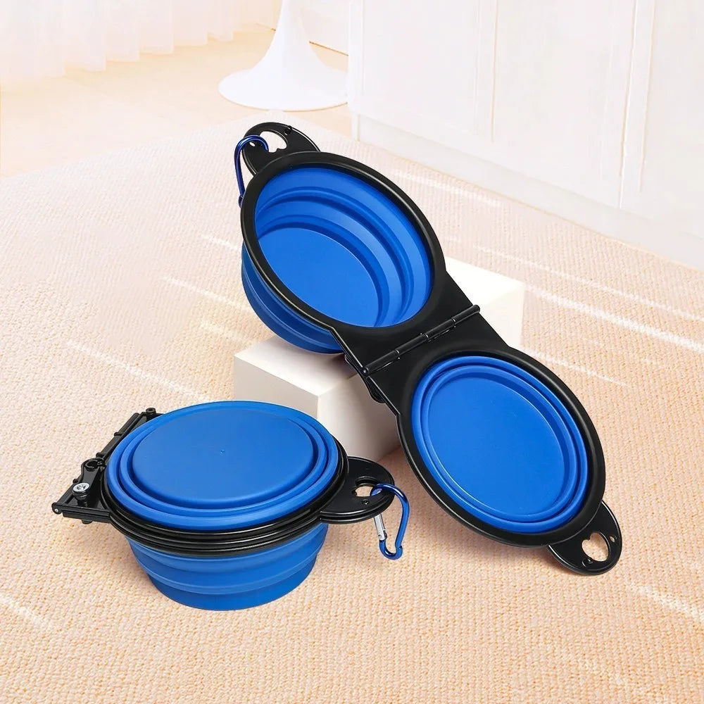 2 in 1 Collapsible Dog Travel Bowl Double Bowls Folding