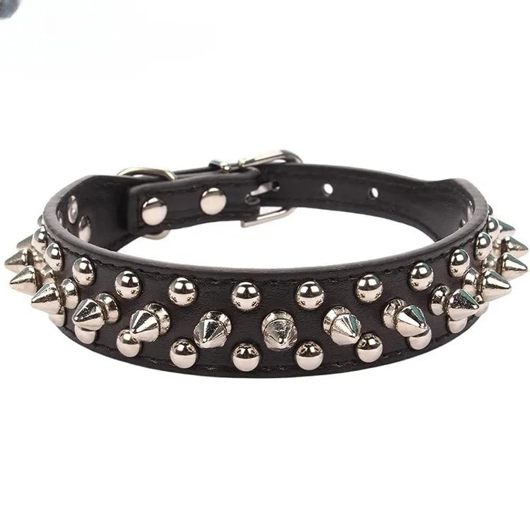 Leather Pet Dog Collar Neck Strap Leather Punk Rivet Spiked Dog Collar