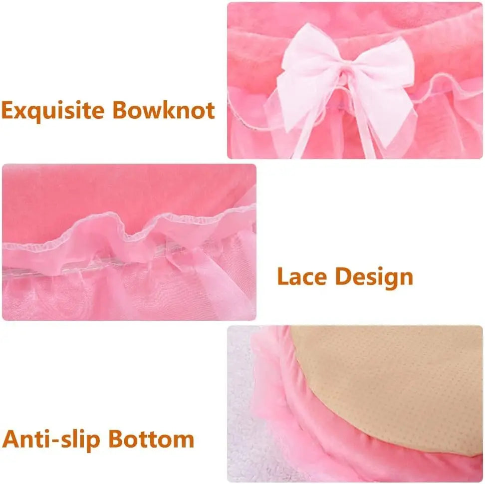 Pink Dog Bed Washable Princess Couch Soft Plush Pet Sofa with Bowknot.
