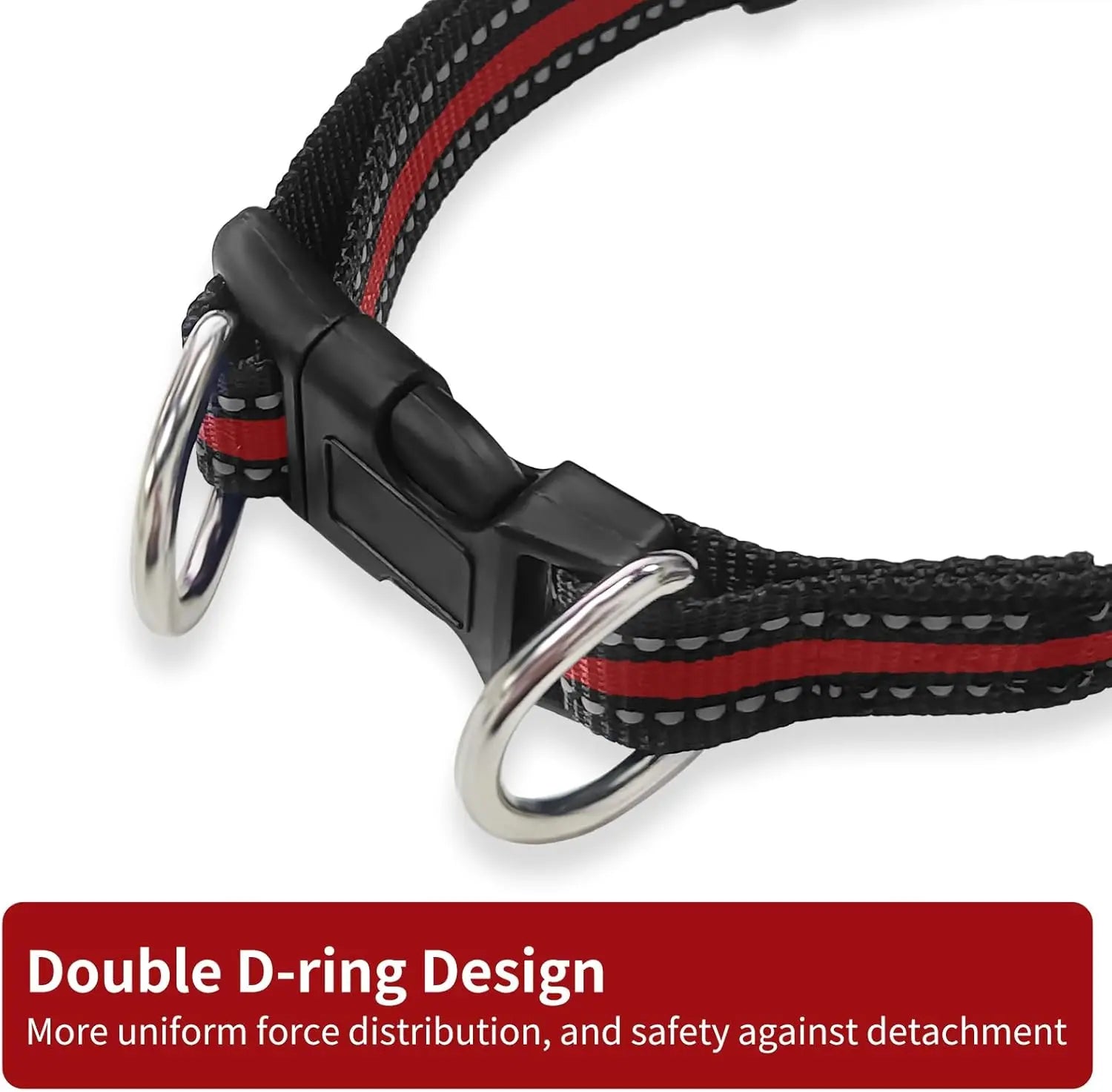Highly Reflective Adjustable Dog Collar with Dual Metal D-Rings