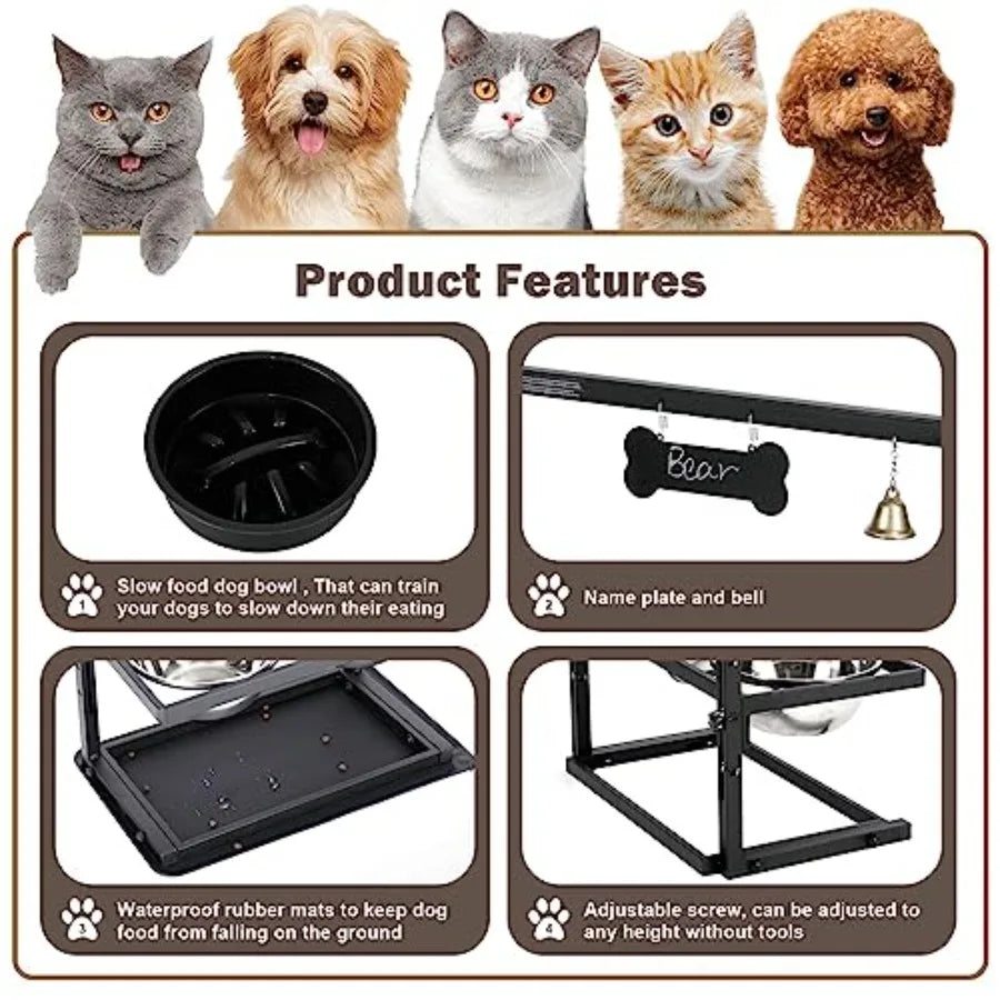 Elevated Dog Bowls with Slow Feeder for Large Dogs Adjustable