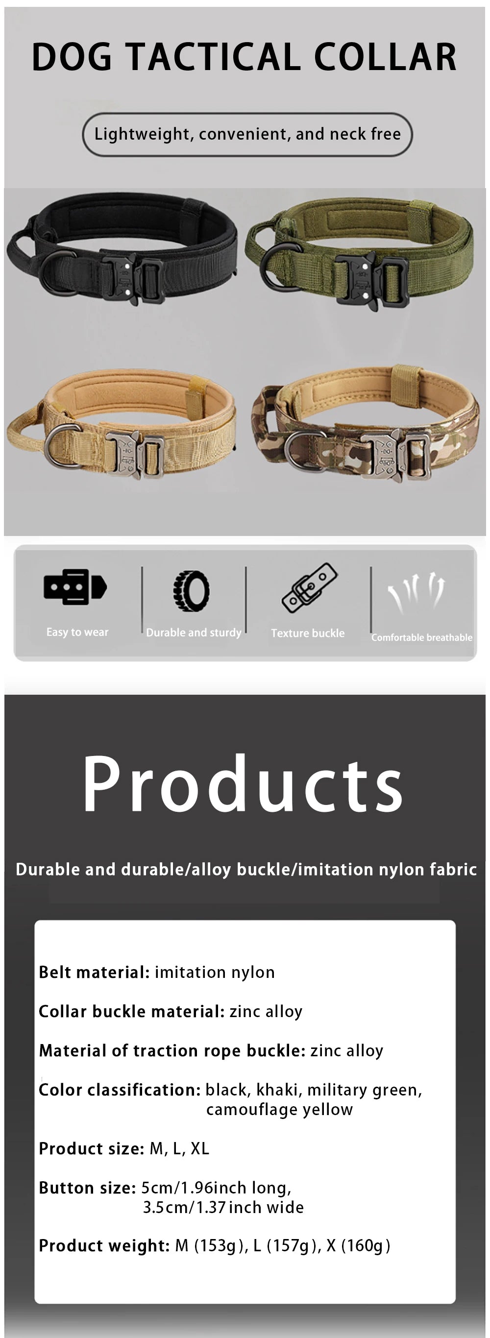Pet Products Outdoor Tactical Dog Collar Metal Buckle