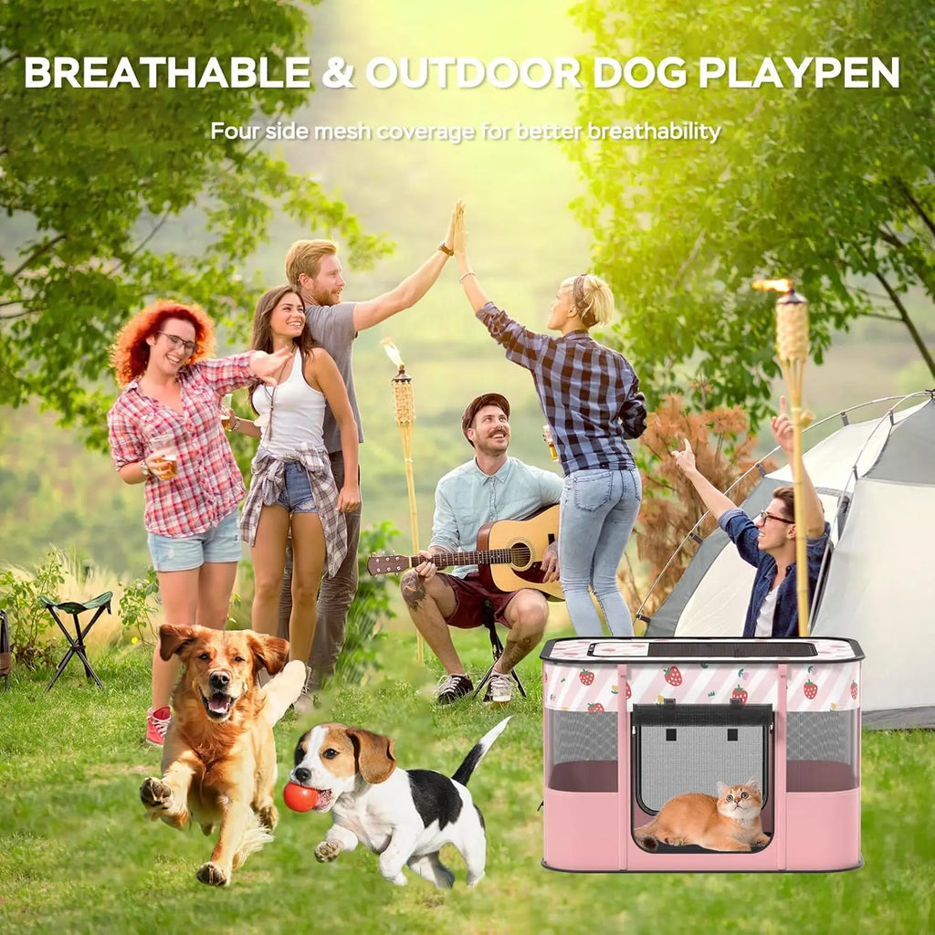 Portable Collapsible Pet Playpen for Dogs  Indoor Outdoor Travel