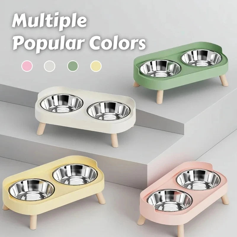 Dopamine Colorful Elevated Pet Feeder: Dual Stainless Steel Bowls