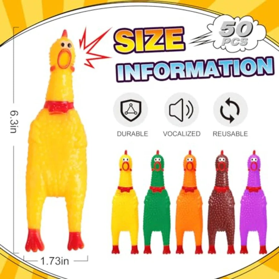 50 Pcs Rubber Chickens Squeak Screaming Chicken Novelty Bulk Dog Toys