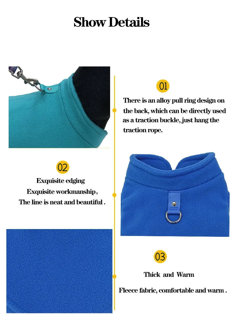 Warm Fleece Dogs Clothes Pet Dog Jacket Vest With D-Ring For Small Dog