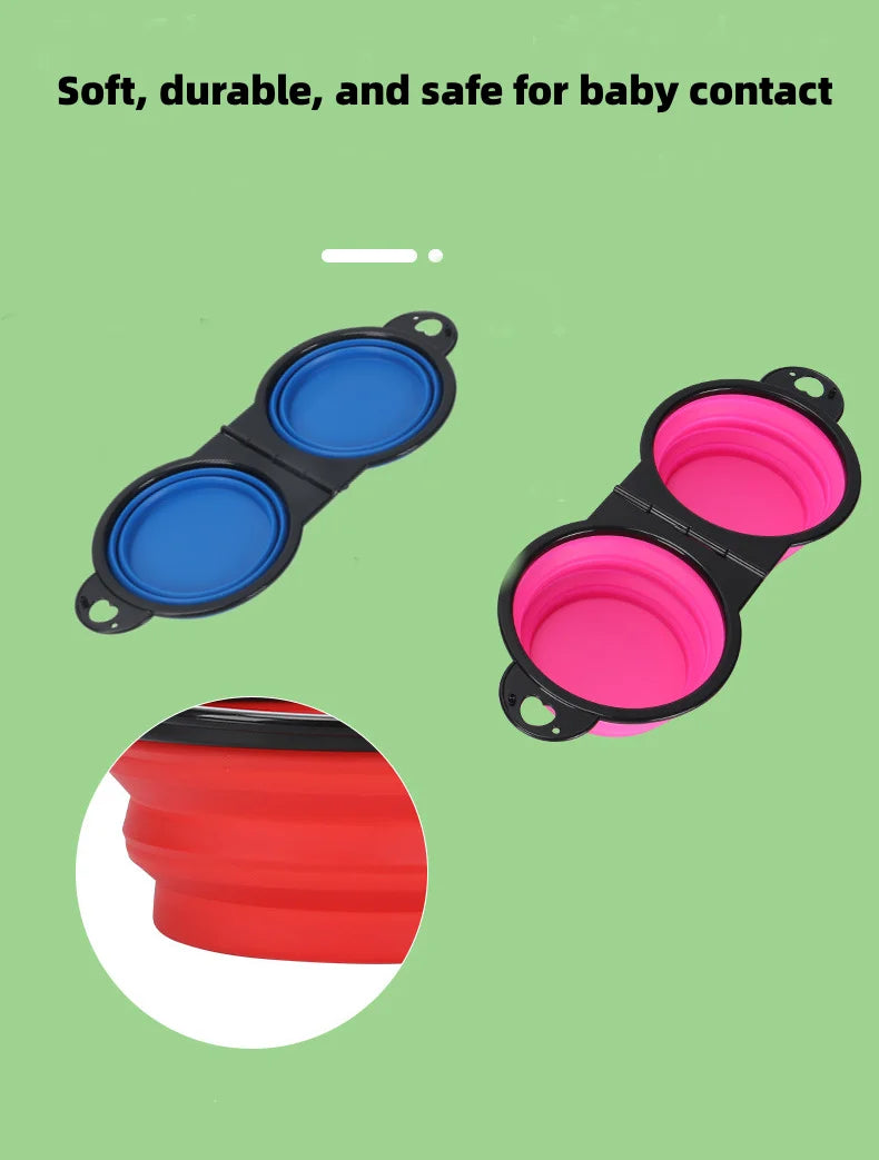 2 in 1 Collapsible Dog Travel Bowl Double Bowls Folding