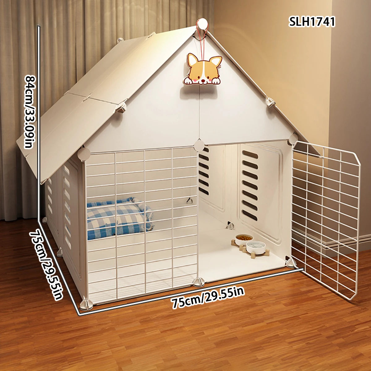 Dog Cage for Small Dogs with Separate Toilet and Pulleys, Indoor Dog House