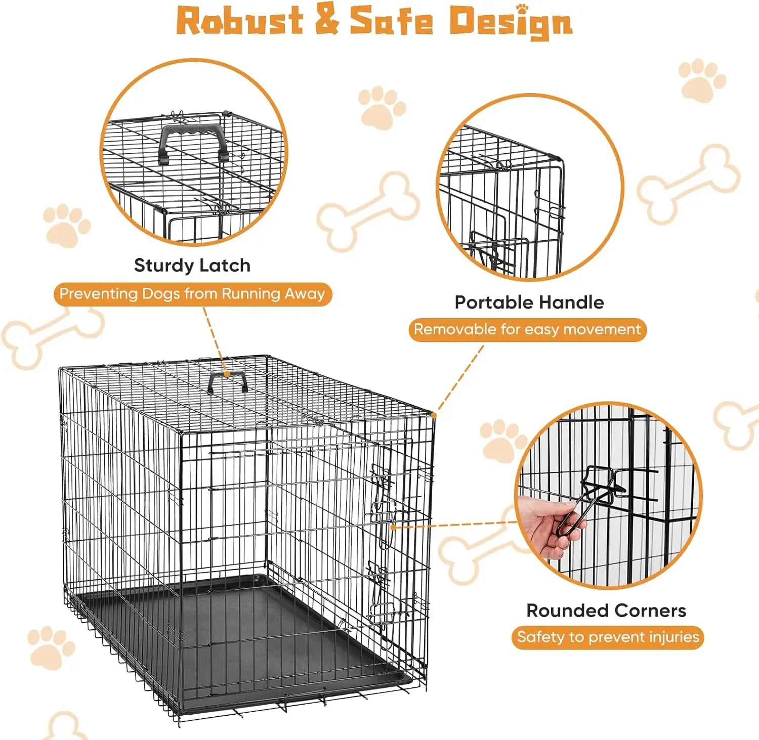 42 Inch Large Double Door Dog Cage with Leak-Proof Tray