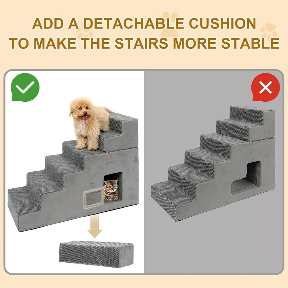 Pet Steps for Small Dogs: 6-Step Foam Stairs with Non-Slip Cover for High Beds