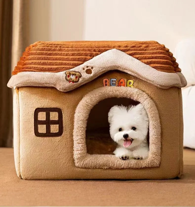 Cute Pet House with Foldable Soft Pet Bed Detachable Washable