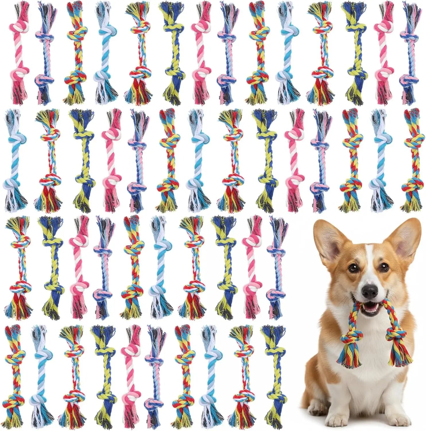 Colorful Braided Dog Rope Chew Toys-Durable Interactive
