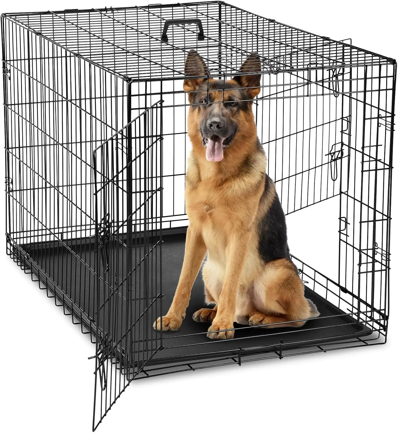42 Inch Large Double Door Dog Cage with Leak-Proof Tray