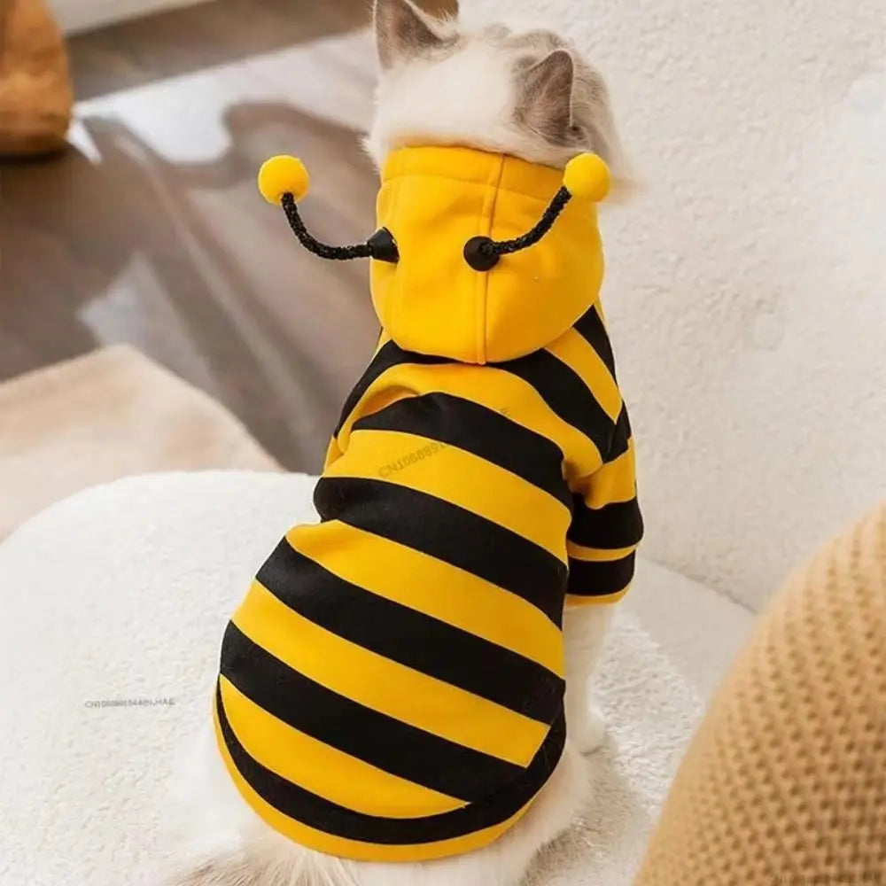 Soft Pet Bee Costume Hooded Breathable Winter Warm Bee Cosplay Costume