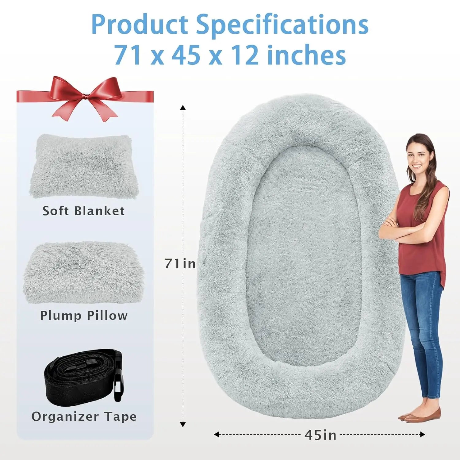 Human & Dog Bed Fits People & Pets, Washable.