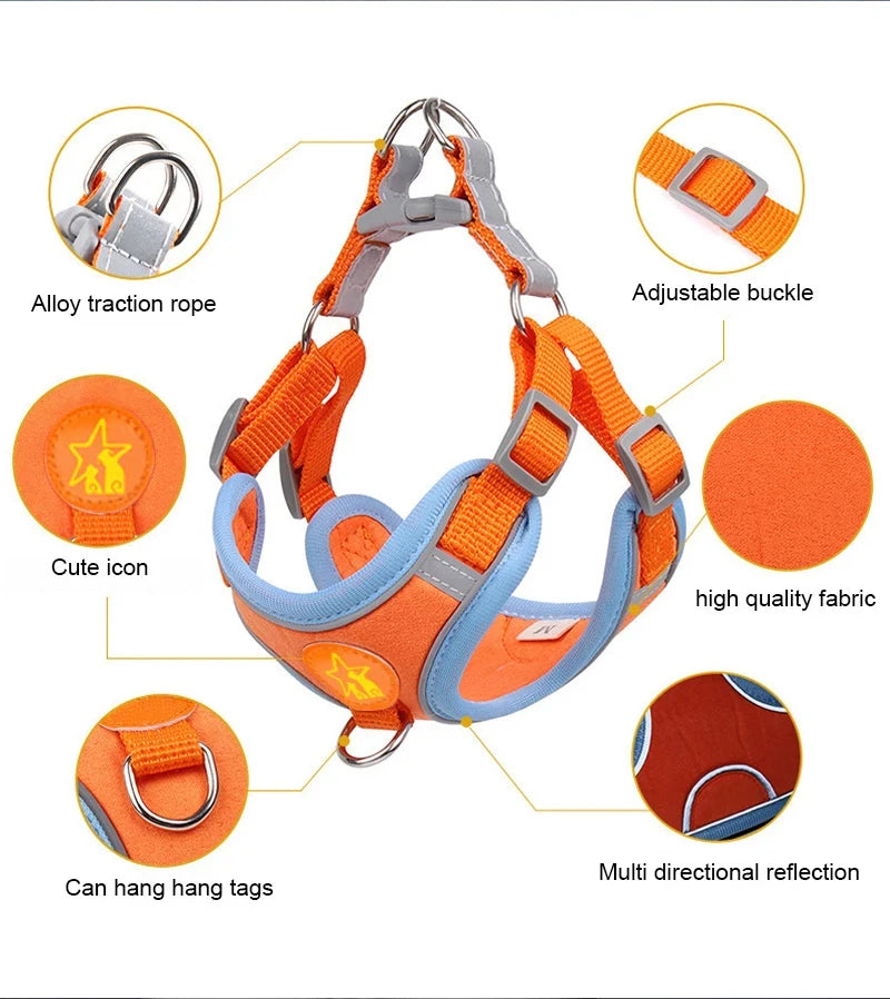 Small Medium Dogs Harness Vest Walking Traction Rope Reflective Straps.