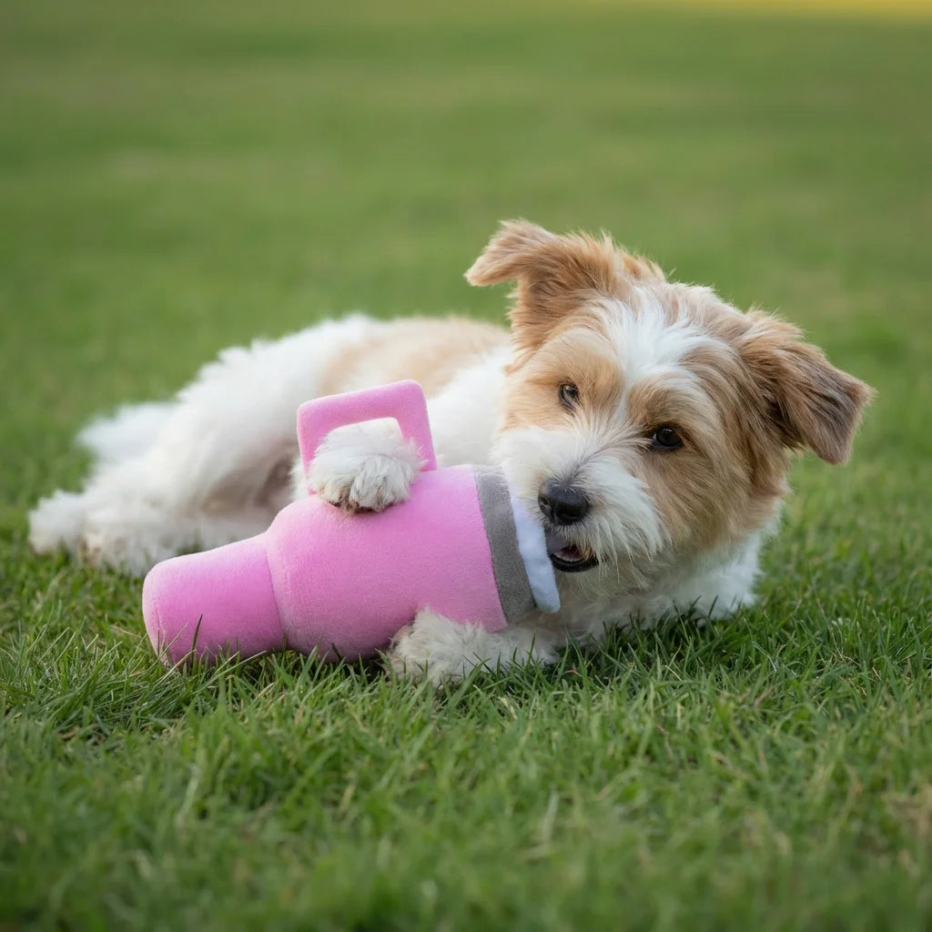 Durable Chew Resistant Pet Water Cup Plush Toy.