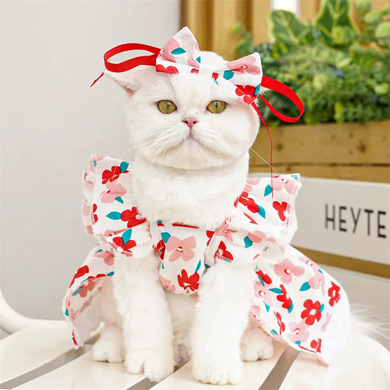 Summer Pet Dress Floral Pattern Plaid Skirts