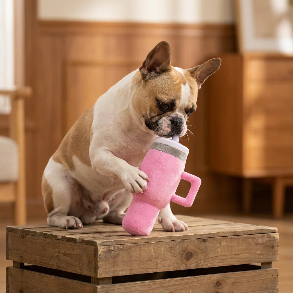 Durable Chew Resistant Pet Water Cup Plush Toy.