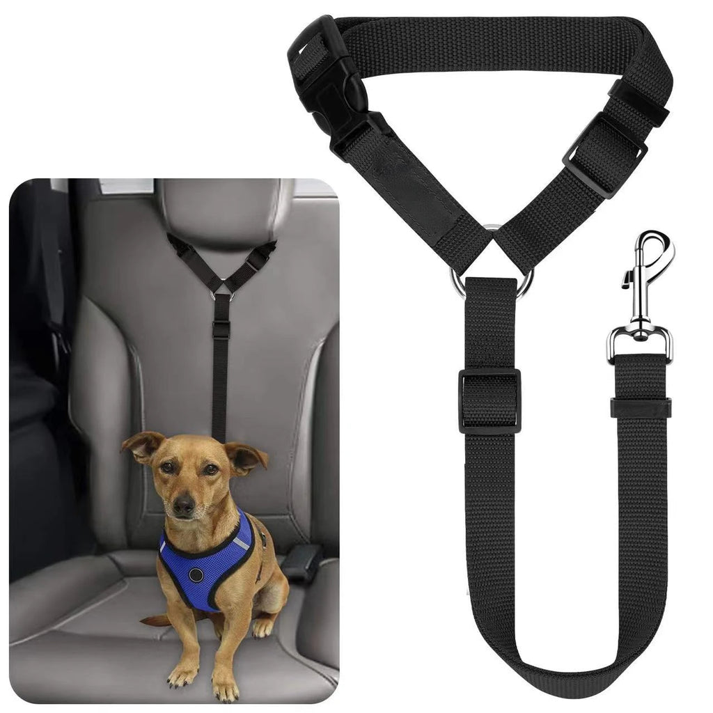 Solid Color Two-in-one Pet Car Seat Belt Nylon Lead Leash