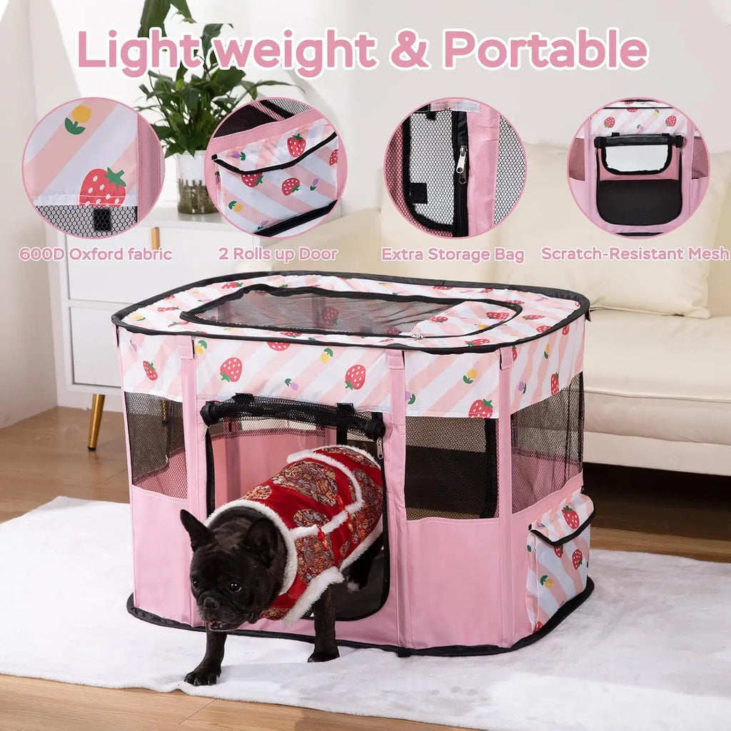 Portable Collapsible Pet Playpen for Dogs  Indoor Outdoor Travel