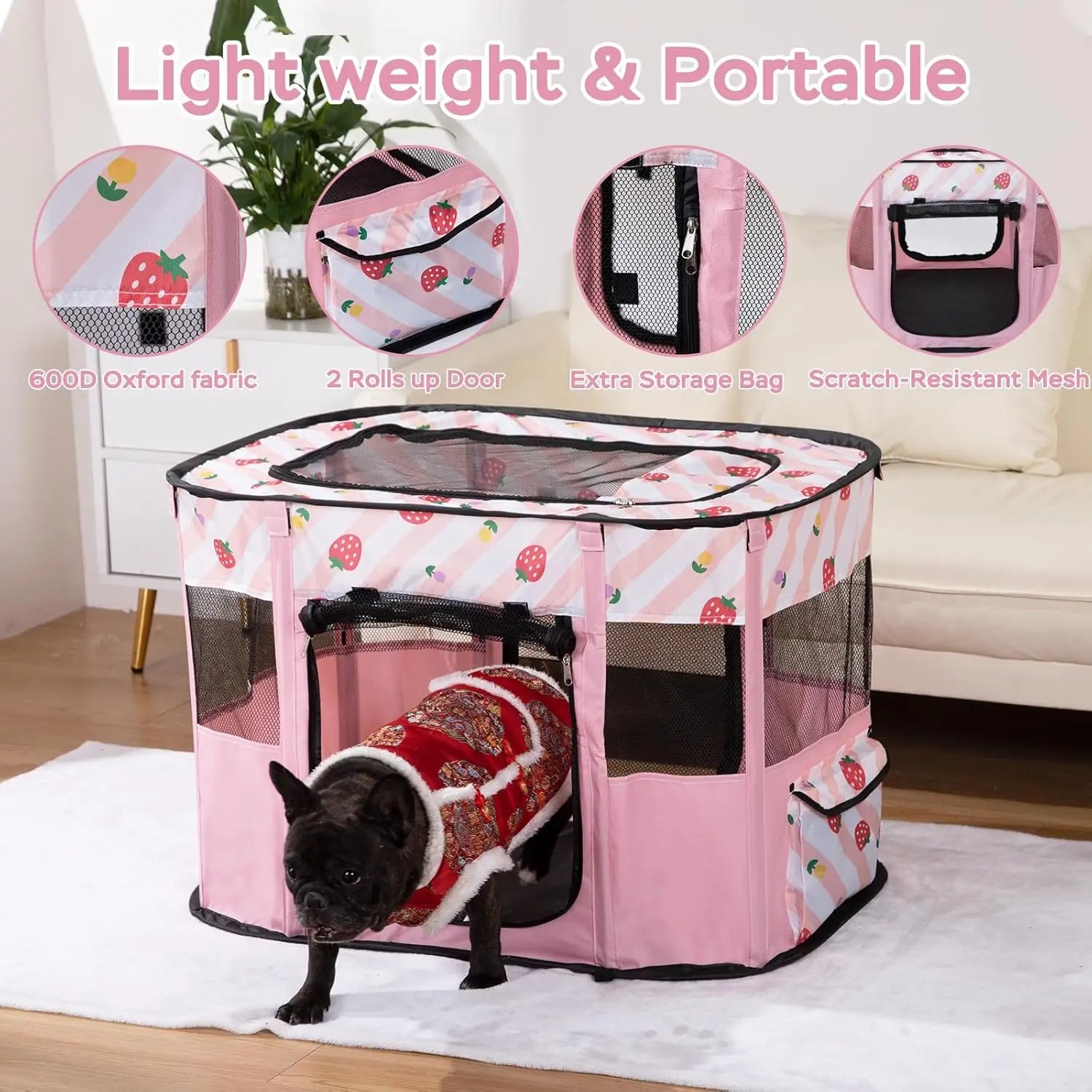 Portable Collapsible Pet Playpen for Dogs  Indoor Outdoor Travel