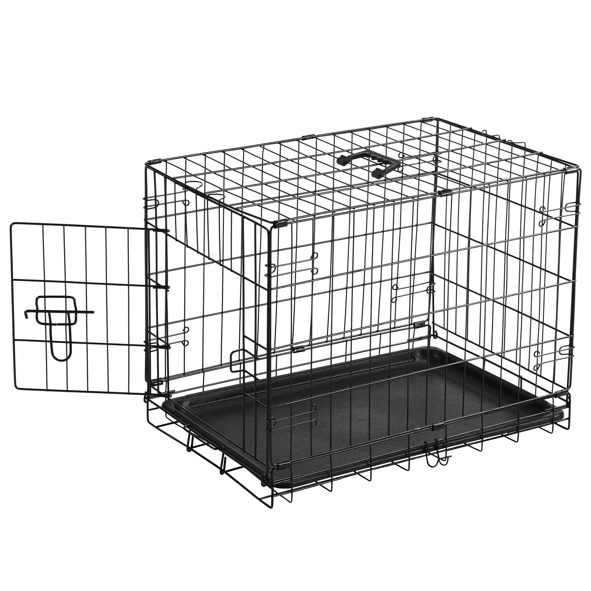Folding Metal Wire Dog Cage with Plastic Leak-Proof Pan Tray