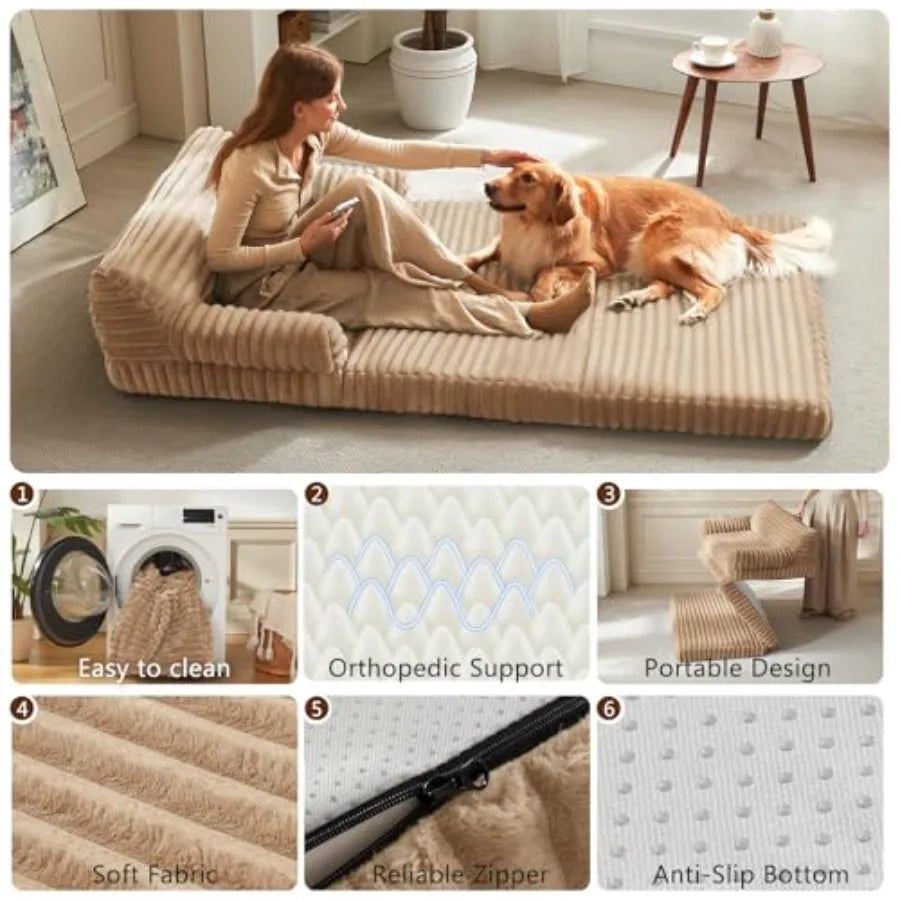 Foldable Human Dog Bed Orthopedic Egg-Crate Memory Foam