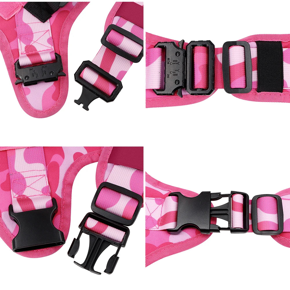 Military Pink Camouflage Dog Harness For Large Medium Dogs