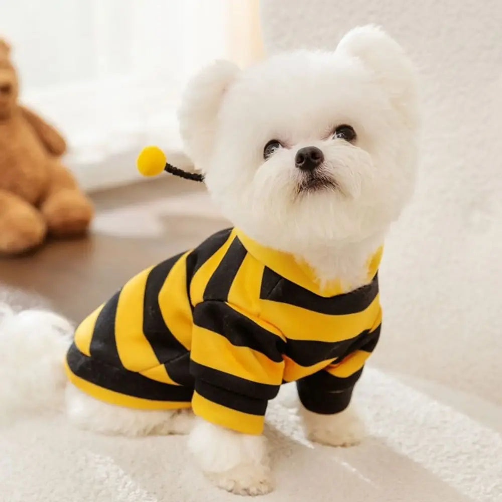 Soft Pet Bee Costume Hooded Breathable Winter Warm Bee Cosplay Costume