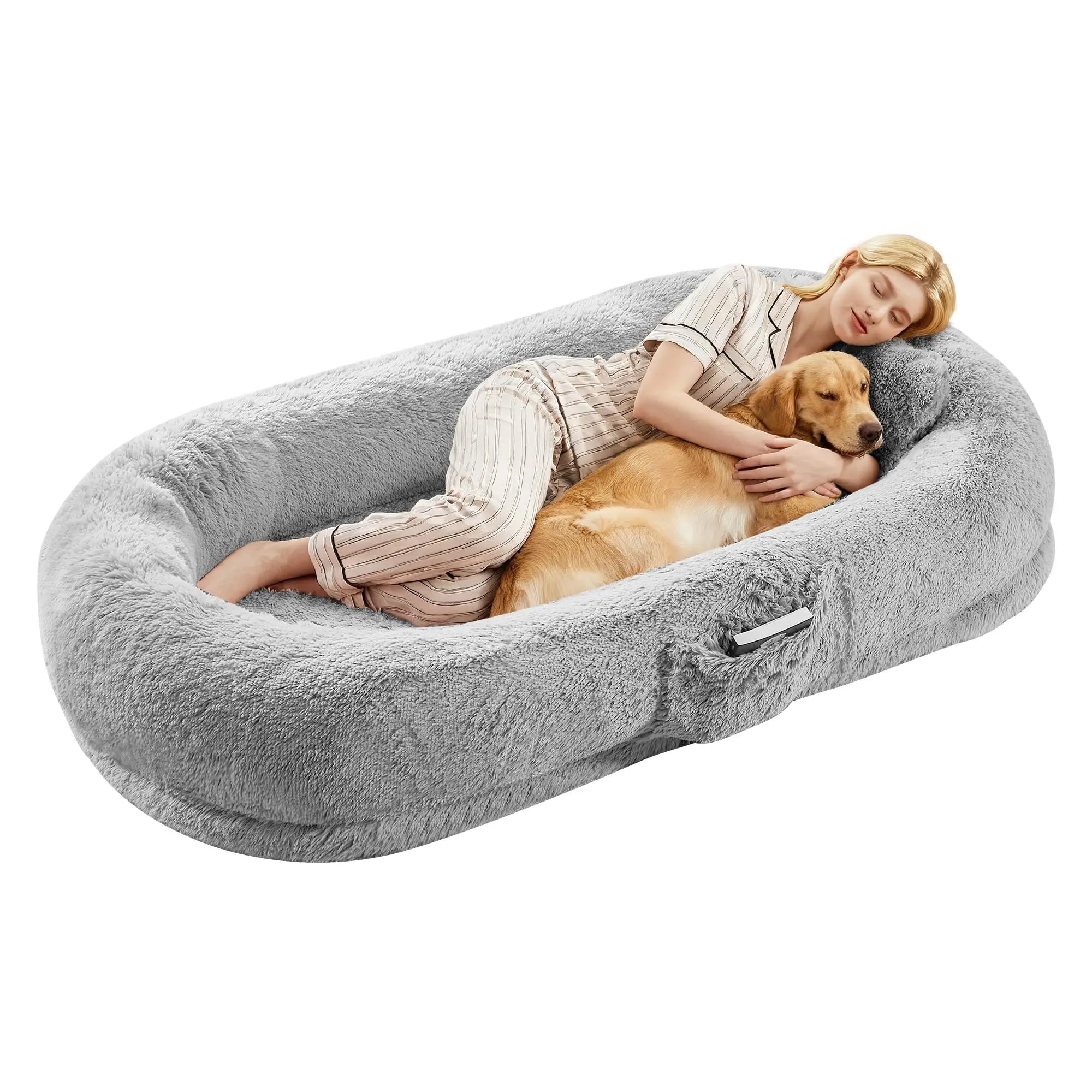 Oversized Human Dog Bed Orthopedic Faux Fur Pet Bed With Pillow