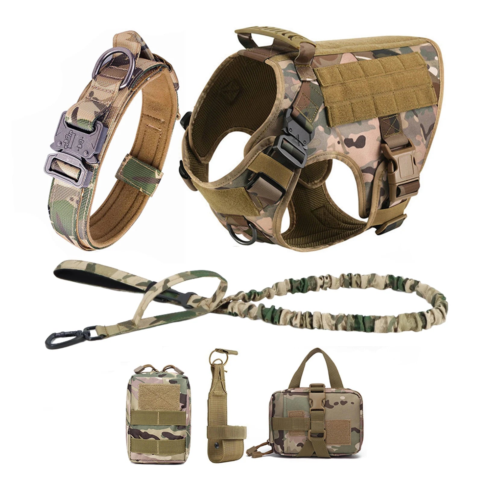 Tactical Dog Harness Collar Leash Pouches For Medium Large Dogs